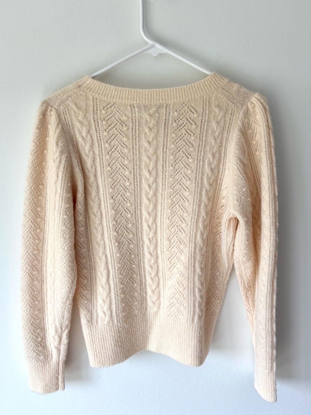 J. Crew Cream Cable Knit Chunky Crewneck Sweater Wool Alpaca Blend Fisherman - Picture 6 of 6